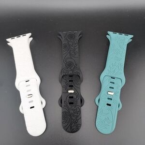 Apple Silicone floral watch bands - 3 pack - white black green